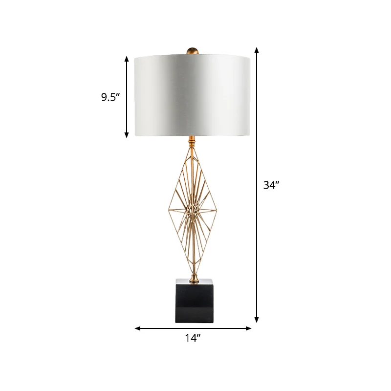 Modernistische ruit nachtkastje licht metaal 1-lamps woonkamer stoffen tafellamp wit Clearhalo