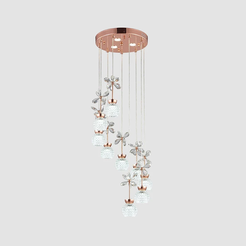 Modernistische spiraalvormige multi-hanger roosterglas 9-lampen trapplafondlamp goud, warm/wit licht Clearhalo