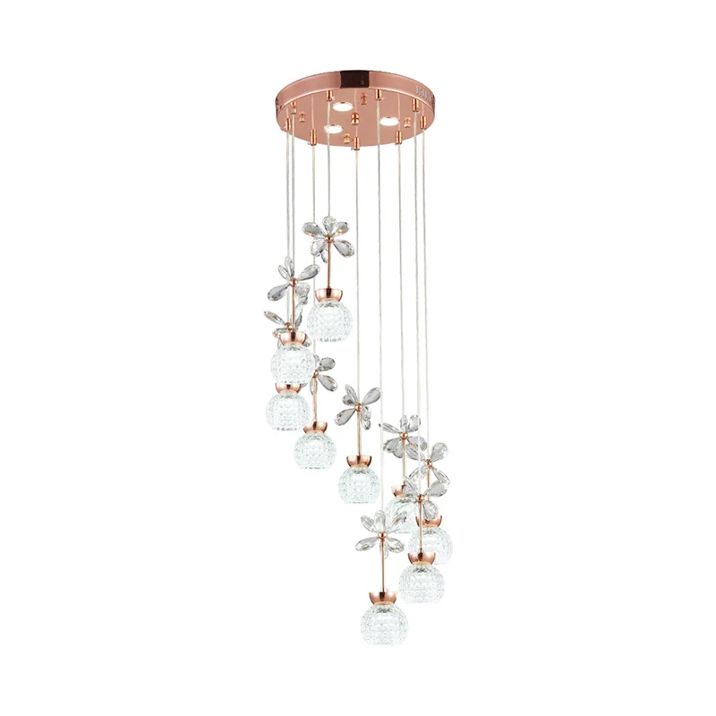 Modernistische spiraalvormige multi-hanger roosterglas 9-lampen trapplafondlamp goud, warm/wit licht Clearhalo