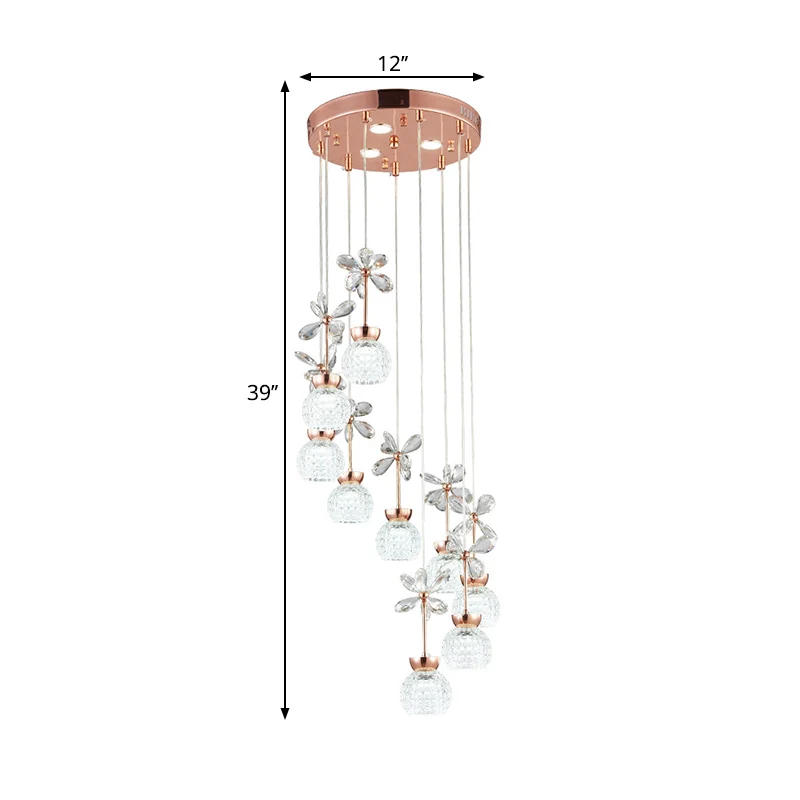 Modernistische spiraalvormige multi-hanger roosterglas 9-lampen trapplafondlamp goud, warm/wit licht Clearhalo