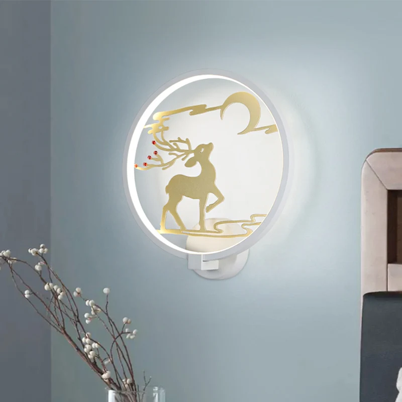 Modernistische stijl ronde metalen wandverlichting LED-muurschildering licht zwart/wit met elandenhertenpatroon, warm/wit...