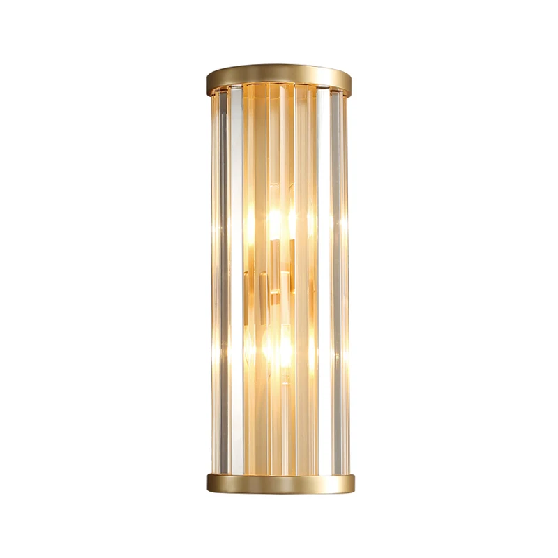 Modernistische stijlvolle metalen schansverlichting 2-lichts cilinderwandlamp met kristallen pijp gouden afwerking Clearhalo