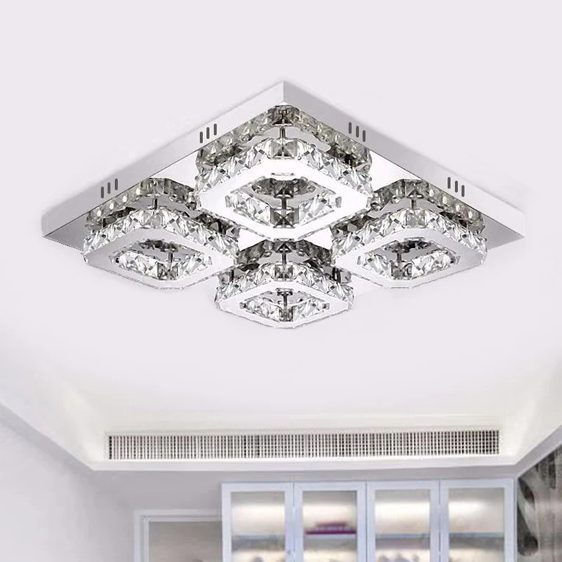 Modernistische vierkante semi-inbouwlamp met facetgeslepen kristallen LED-restaurant, plafondmontage armatuur chroom Clear...