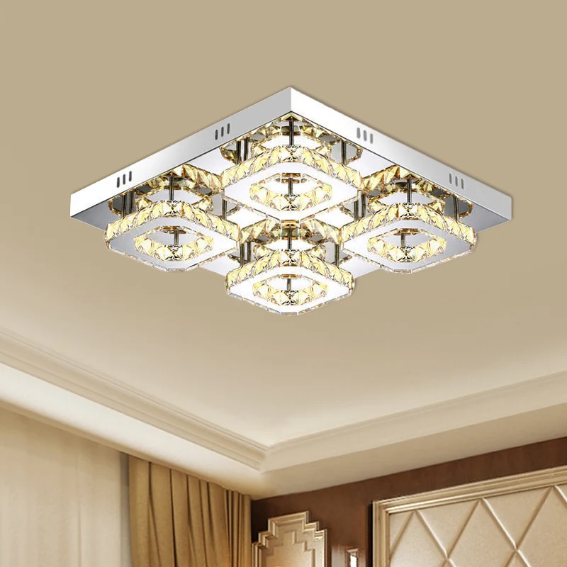Modernistische vierkante semi-inbouwlamp met facetgeslepen kristallen LED-restaurant, plafondmontage armatuur chroom Clear...