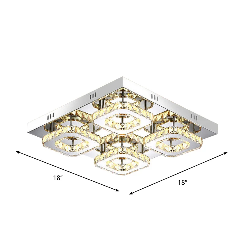 Modernistische vierkante semi-inbouwlamp met facetgeslepen kristallen LED-restaurant, plafondmontage armatuur chroom Clear...