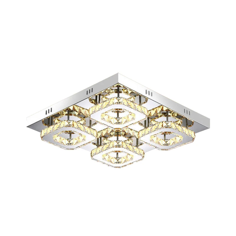 Modernistische vierkante semi-inbouwlamp met facetgeslepen kristallen LED-restaurant, plafondmontage armatuur chroom Clear...