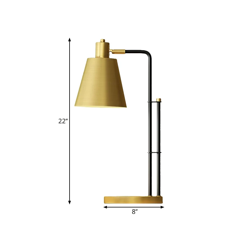 Moderniteit, taps toelopende tafelverlichting, metalen 1-lichts slaapkamernachtlamp messing met ronde voet Clearhalo