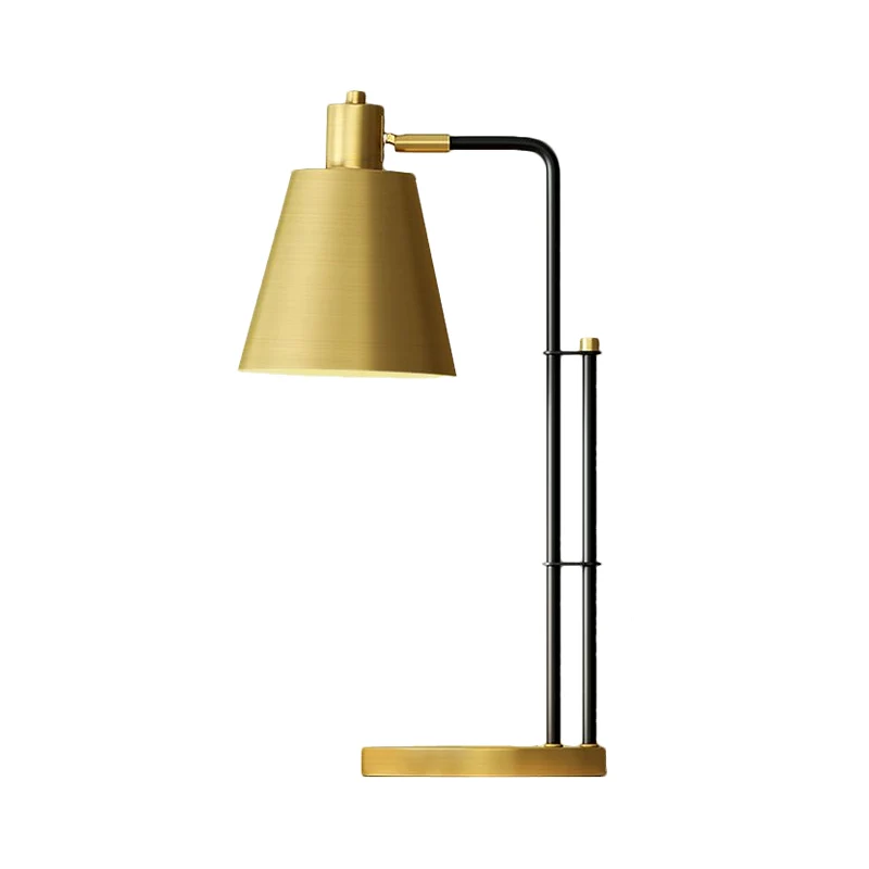 Moderniteit, taps toelopende tafelverlichting, metalen 1-lichts slaapkamernachtlamp messing met ronde voet Clearhalo