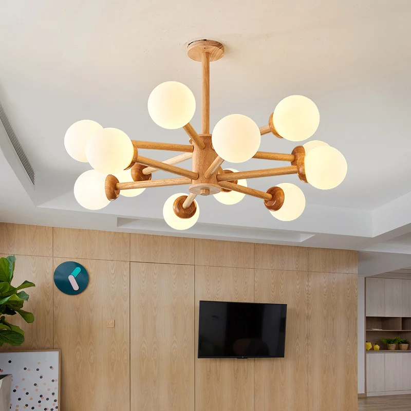 Modo-vormige hanglamp Minimalistisch crèmekleurig glazen slaapkamerkroonluchterlicht hout Clearhalo