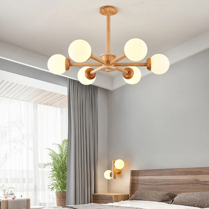 Modo-vormige hanglamp Minimalistisch crèmekleurig glazen slaapkamerkroonluchterlicht hout Clearhalo