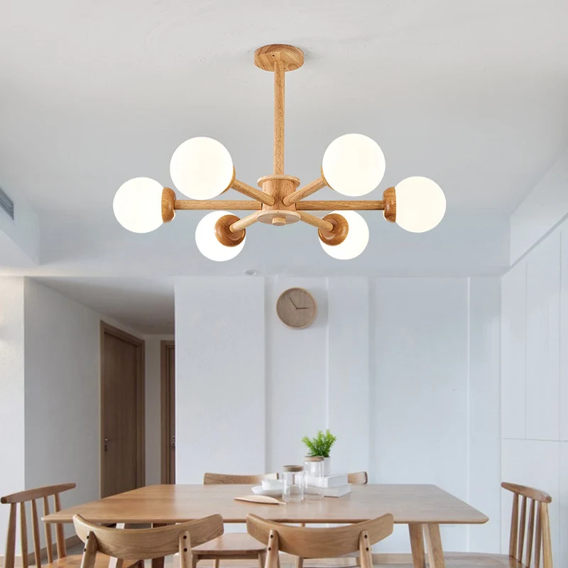 Modo-vormige hanglamp Minimalistisch crèmekleurig glazen slaapkamerkroonluchterlicht hout Clearhalo