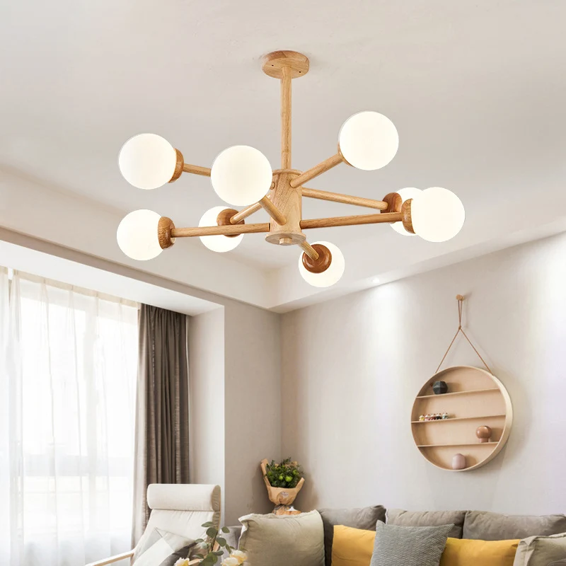 Modo-vormige hanglamp Minimalistisch crèmekleurig glazen slaapkamerkroonluchterlicht hout Clearhalo