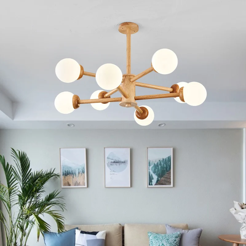 Modo-vormige hanglamp Minimalistisch crèmekleurig glazen slaapkamerkroonluchterlicht hout Clearhalo