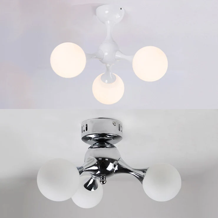 Moleculair semi-inbouwlicht Scandinavische stijl matglas 3-lichts plafondgemonteerd licht chroom/wit voor woonkamer Clearhalo