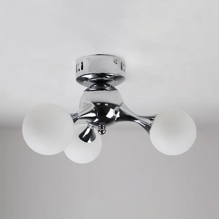 Moleculair semi-inbouwlicht Scandinavische stijl matglas 3-lichts plafondgemonteerd licht chroom/wit voor woonkamer Clearhalo