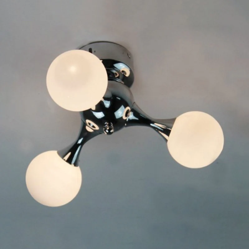 Moleculair semi-inbouwlicht Scandinavische stijl matglas 3-lichts plafondgemonteerd licht chroom/wit voor woonkamer Clearhalo