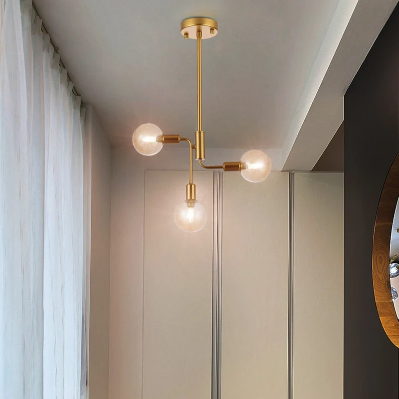 Moleculaire semi-inbouwverlichting Eenvoudig cognacglas 3-lichts Gang Semi-inbouwplafondlamp goud Clearhalo
