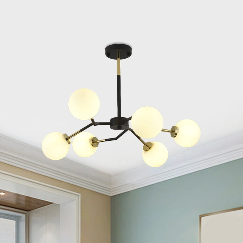 Mondiale kroonluchterlamp van mat glas, minimalistisch, 6/8 lampen, hangend plafondlicht zwart Clearhalo