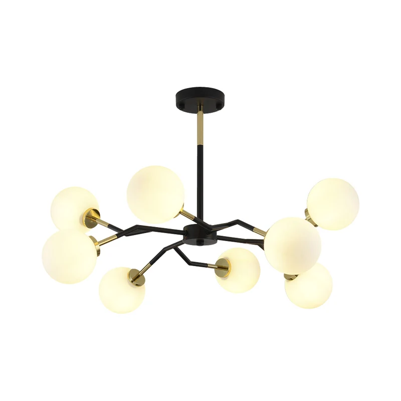Mondiale kroonluchterlamp van mat glas, minimalistisch, 6/8 lampen, hangend plafondlicht zwart Clearhalo
