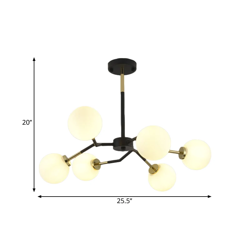 Mondiale kroonluchterlamp van mat glas, minimalistisch, 6/8 lampen, hangend plafondlicht zwart Clearhalo