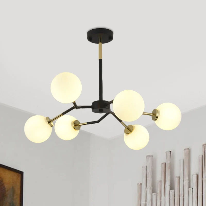 Mondiale kroonluchterlamp van mat glas, minimalistisch, 6/8 lampen, hangend plafondlicht zwart Clearhalo