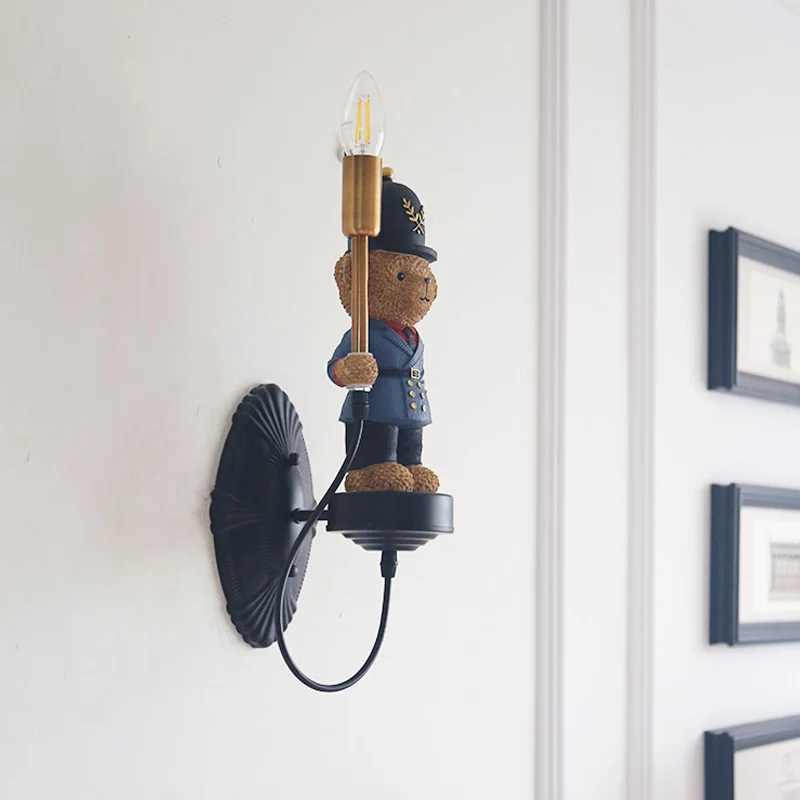 Mooie speelgoedbeer wandlamp met kaarshars 1 lichtblauw schanslicht voor de kleuterschool Clearhalo