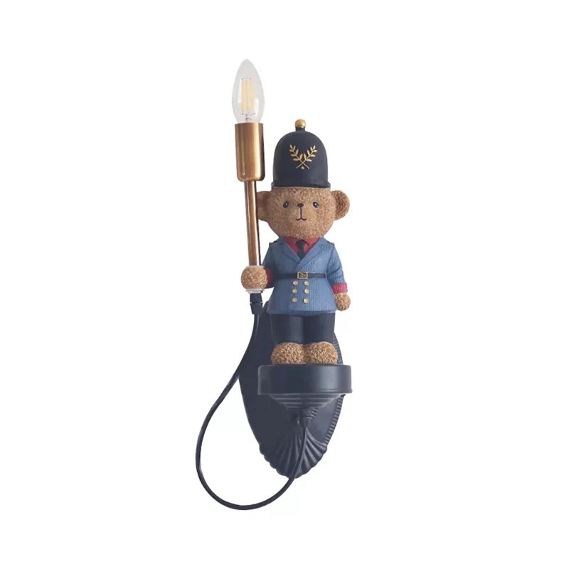 Mooie speelgoedbeer wandlamp met kaarshars 1 lichtblauw schanslicht voor de kleuterschool Clearhalo