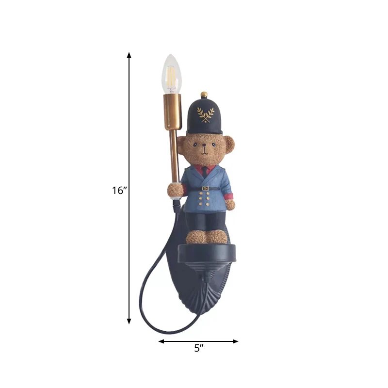 Mooie speelgoedbeer wandlamp met kaarshars 1 lichtblauw schanslicht voor de kleuterschool Clearhalo