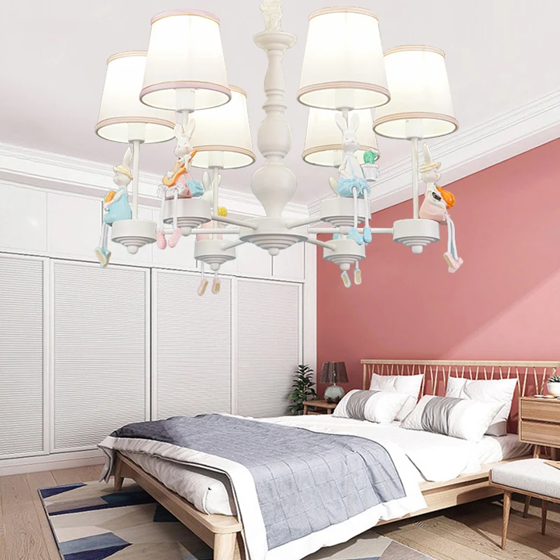 Mooie, taps toelopende hanglampen voor kinderen, metaal, wit, 6 lampen kroonluchter voor meisjesslaapkamer Clearhalo