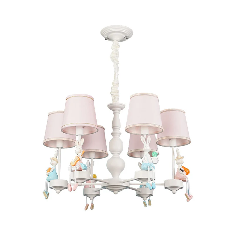 Mooie, taps toelopende hanglampen voor kinderen, metaal, wit, 6 lampen kroonluchter voor meisjesslaapkamer Clearhalo