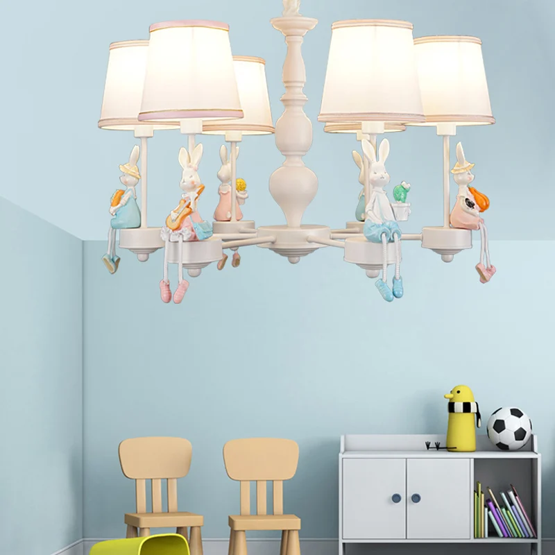 Mooie, taps toelopende hanglampen voor kinderen, metaal, wit, 6 lampen kroonluchter voor meisjesslaapkamer Clearhalo