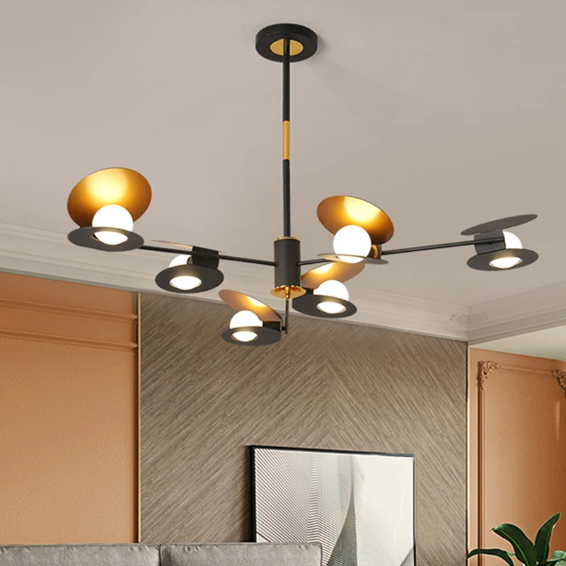 Mosselvormige plafondkroonluchter, eigentijdse ijzeren hanglamp met 6/8 lampen de woonkamer, blauw/zwart en goud Clearhalo
