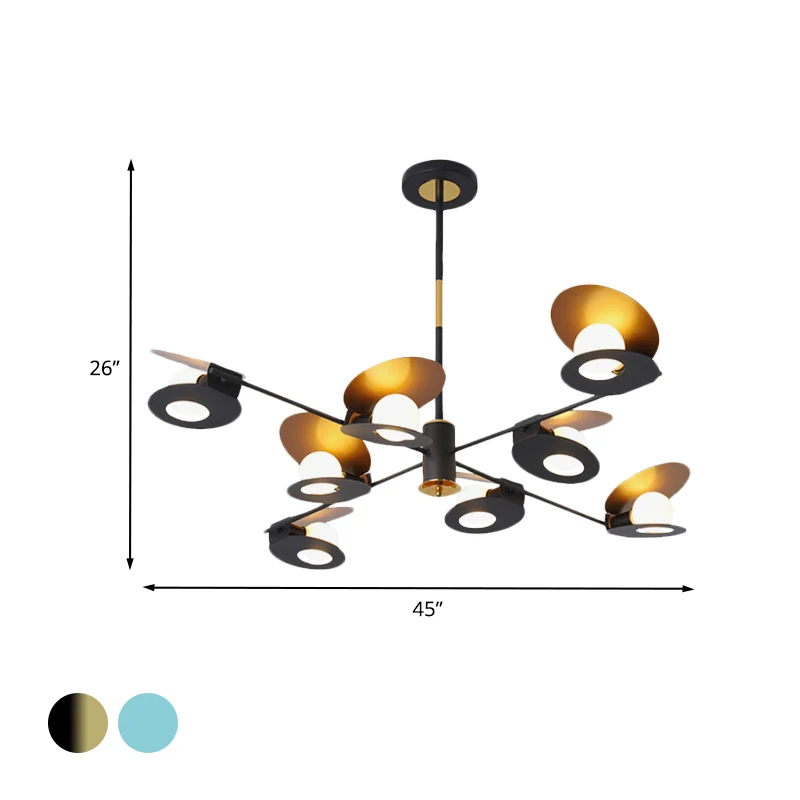 Mosselvormige plafondkroonluchter, eigentijdse ijzeren hanglamp met 6/8 lampen de woonkamer, blauw/zwart en goud Clearhalo