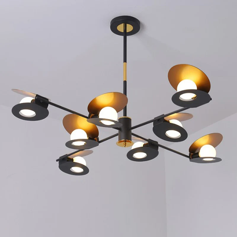 Mosselvormige plafondkroonluchter, eigentijdse ijzeren hanglamp met 6/8 lampen de woonkamer, blauw/zwart en goud Clearhalo