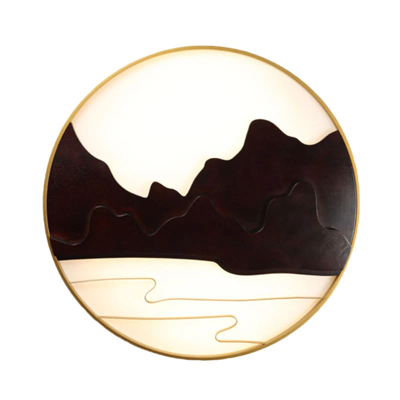 Mountain Silhouette Muurschildering Licht Aziatische Houten Zwarte LED Schansverlichting voor Tearoom Clearhalo