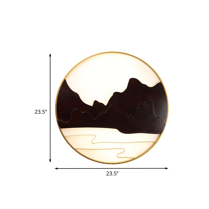 Mountain Silhouette Muurschildering Licht Aziatische Houten Zwarte LED Schansverlichting voor Tearoom Clearhalo