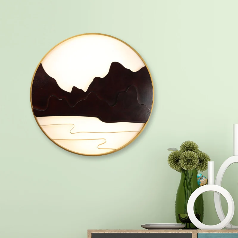 Mountain Silhouette Muurschildering Licht Aziatische Houten Zwarte LED Schansverlichting voor Tearoom Clearhalo