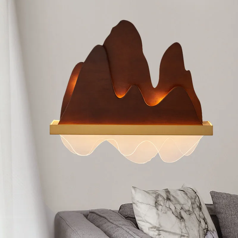 Mountains nachtkastje wandlamp houten 6-lamps Aziatische stijl muurschildering verlichting bruin Clearhalo