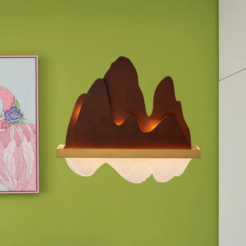 Mountains nachtkastje wandlamp houten 6-lamps Aziatische stijl muurschildering verlichting bruin Clearhalo