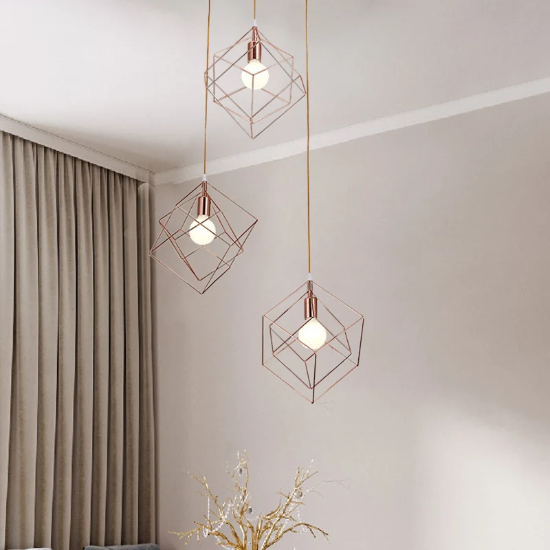 Multi-plafondlamp met roségouden afwerking, moderne 3-lampen ijzeren plafondophanglamp met ronde luifel Clearhalo
