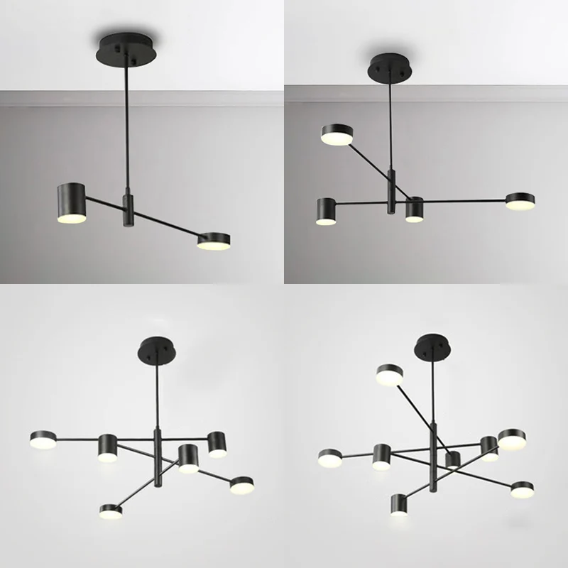 Multi-tiers asymmetrische kroonluchter licht metaal eenvoudige stijl 2/4/6/8 koppen zwart/wit hanglamp warm/wit/derde vers...