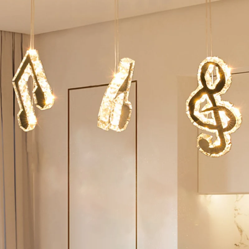 Muzieknoot hanglamp Minimalisme geslepen kristal LED roestvrijstalen hanger met meerdere lampen Clearhalo
