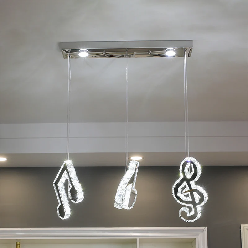 Muzieknoot hanglamp Minimalisme geslepen kristal LED roestvrijstalen hanger met meerdere lampen Clearhalo