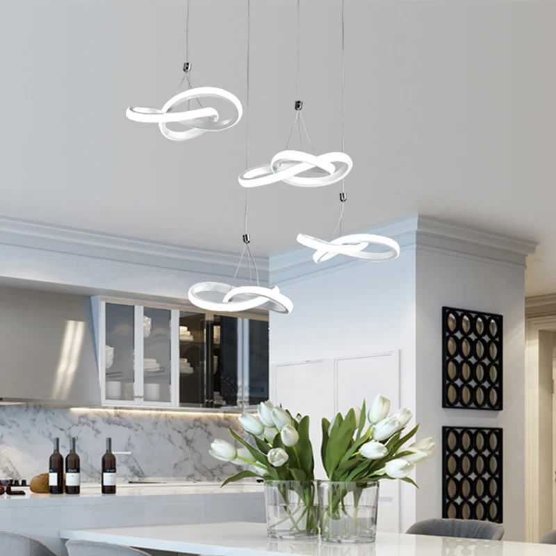 Naadloze curve acryl hangende plafondlamp Eenvoudig wit LED-kroonluchterlicht, warm/wit licht Clearhalo