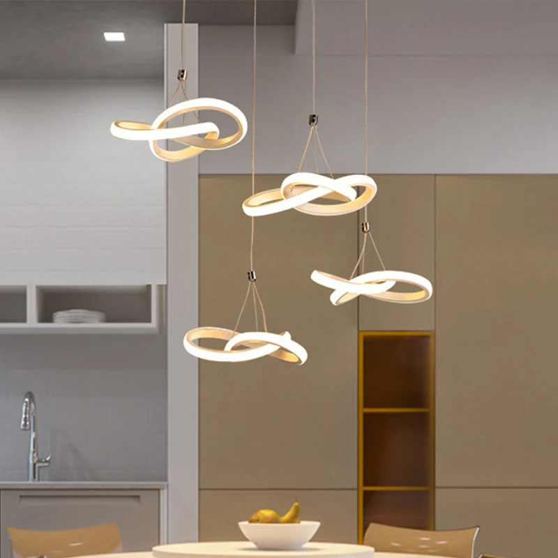 Naadloze curve acryl hangende plafondlamp Eenvoudig wit LED-kroonluchterlicht, warm/wit licht Clearhalo