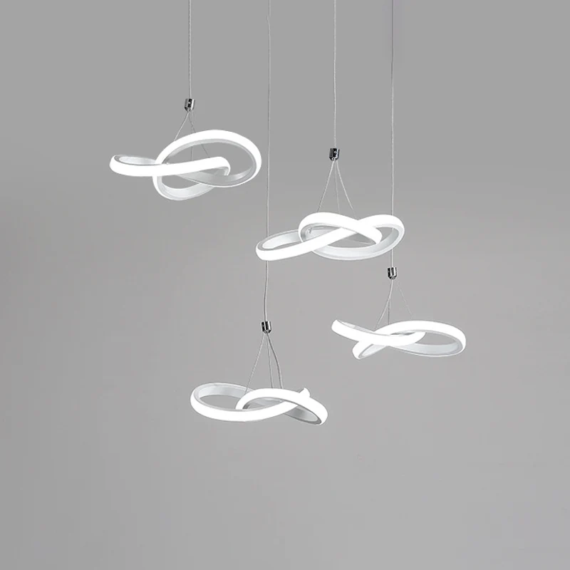 Naadloze curve acryl hangende plafondlamp Eenvoudig wit LED-kroonluchterlicht, warm/wit licht Clearhalo