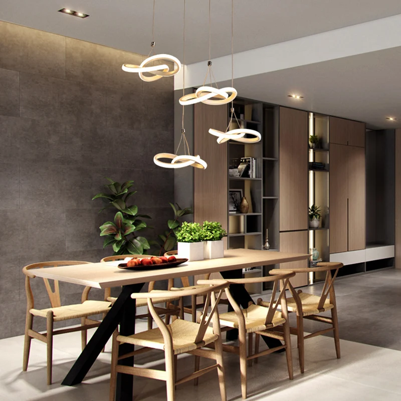 Naadloze curve acryl hangende plafondlamp Eenvoudig wit LED-kroonluchterlicht, warm/wit licht Clearhalo