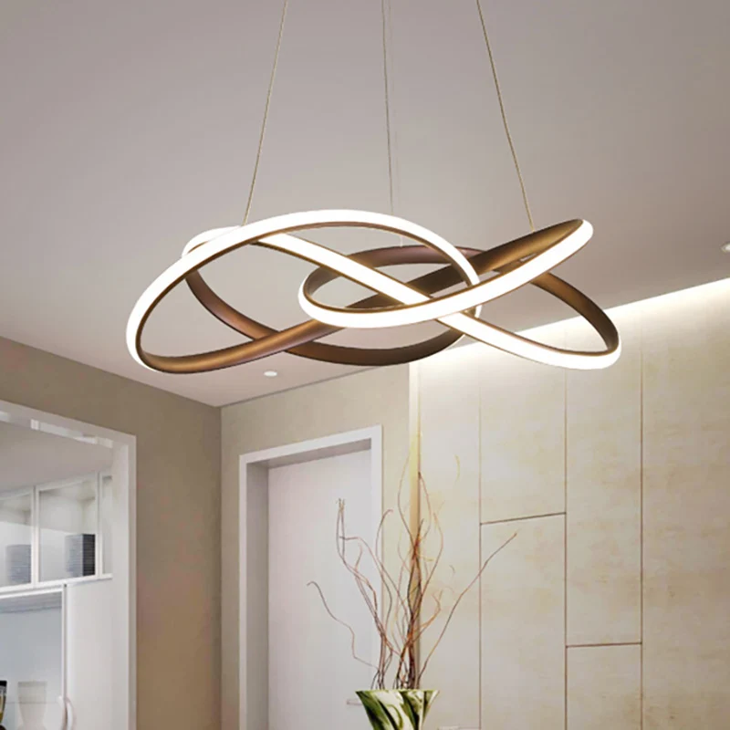 Naadloze curve acryl kroonluchterlamp hedendaagse led koffie plafond hanglamp wit/warm licht Clearhalo