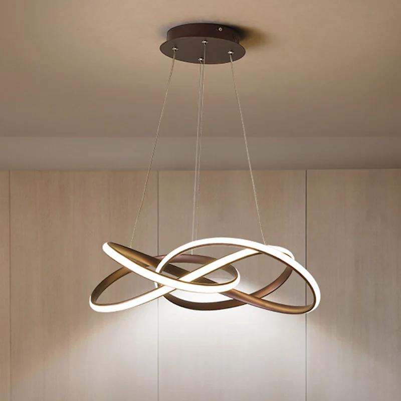 Naadloze curve acryl kroonluchterlamp hedendaagse led koffie plafond hanglamp wit/warm licht Clearhalo