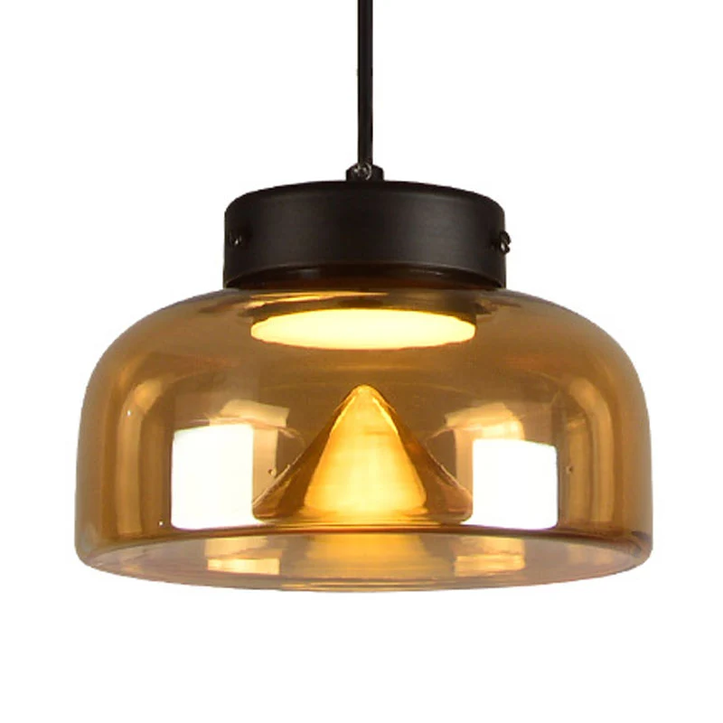Nachtkastje LED-downlighting Postmoderne zwarte hanglamp met amberkleurige glazen kap Clearhalo